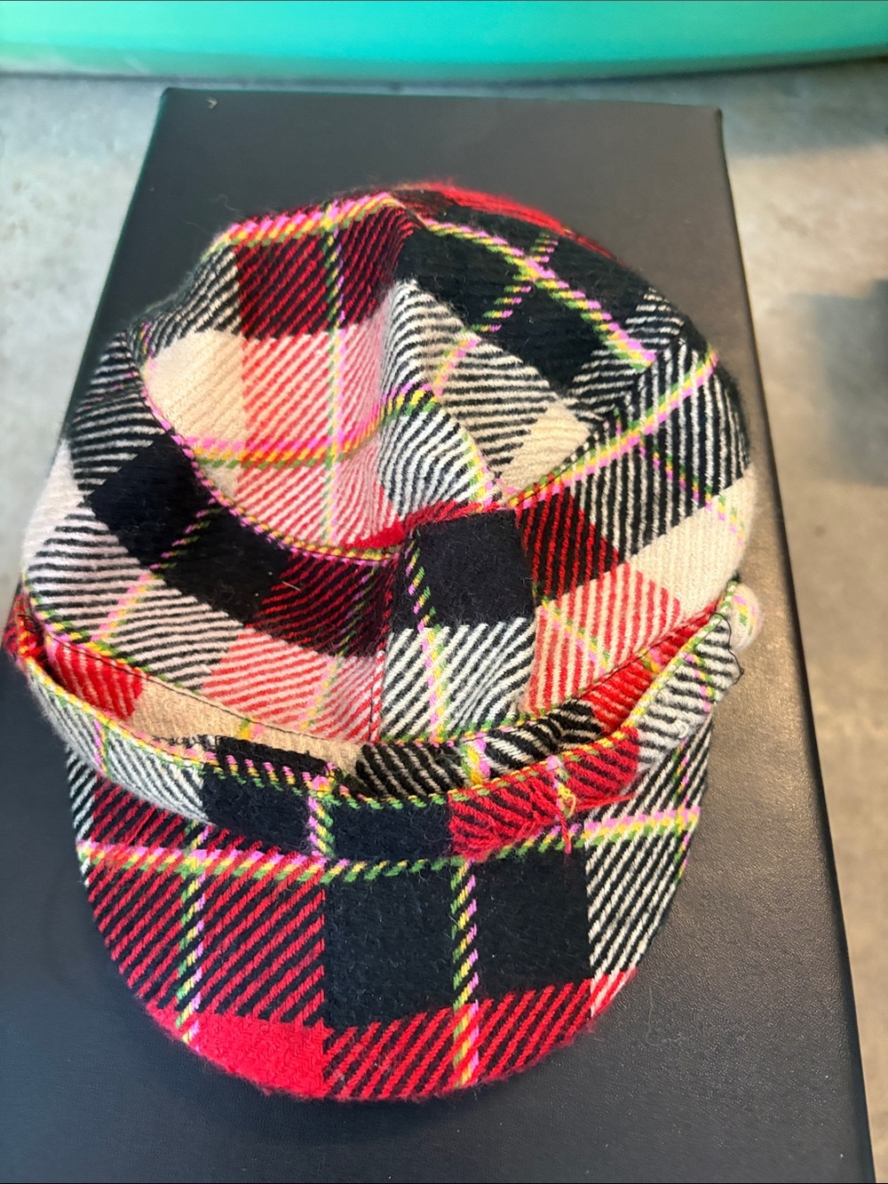 Plaid Newsboy Cap - Red Black Cream